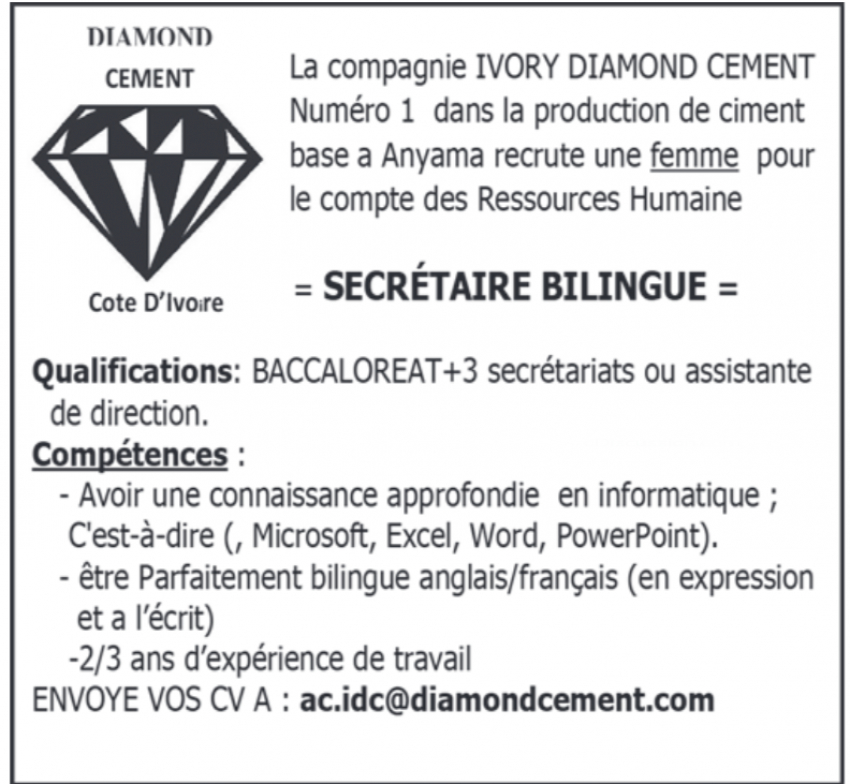 Recrutement de 01 Secrétaire Bilingue